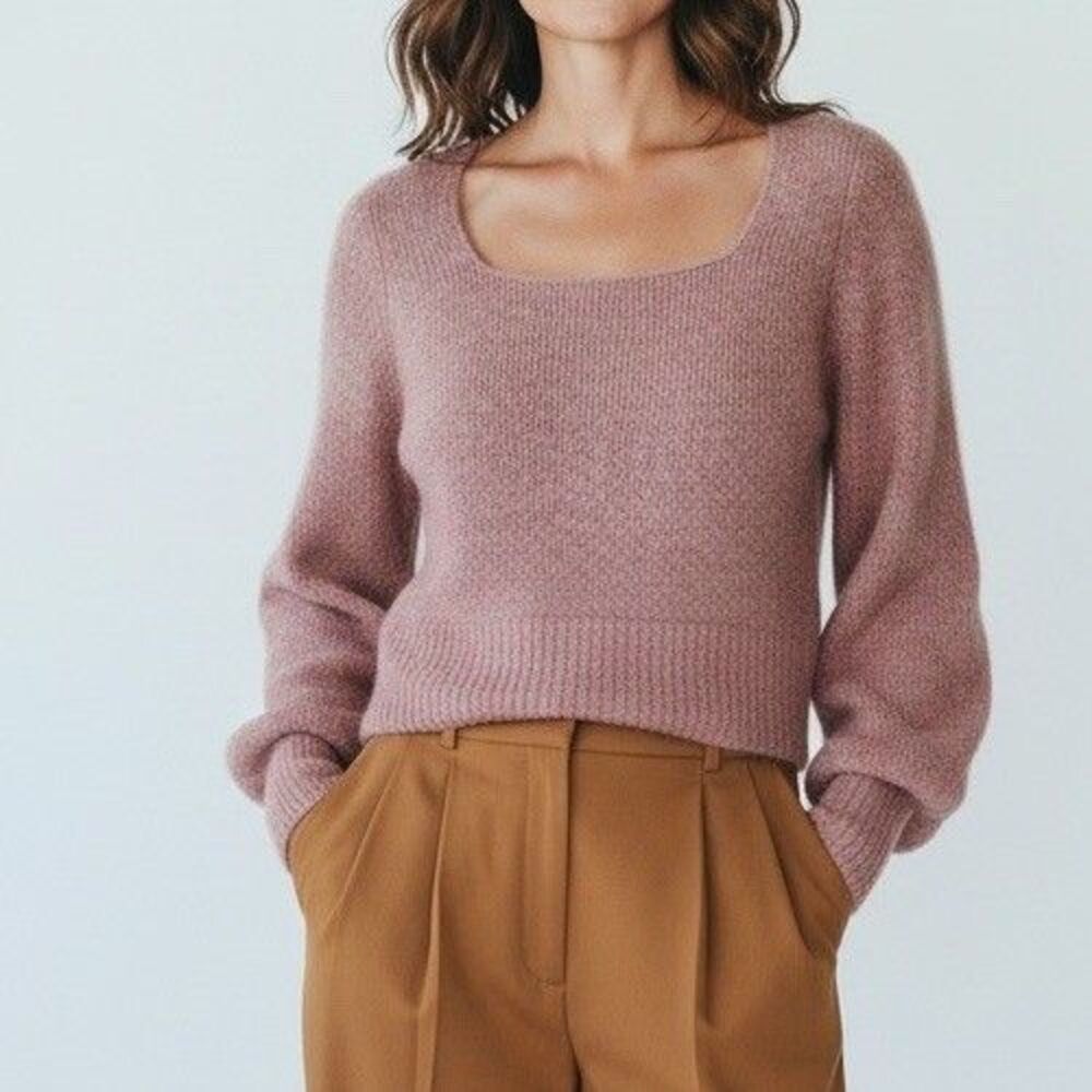 Stitches & Stripes Women's Boatneck Sweater Sz M Medium Puff Sleeve Purple